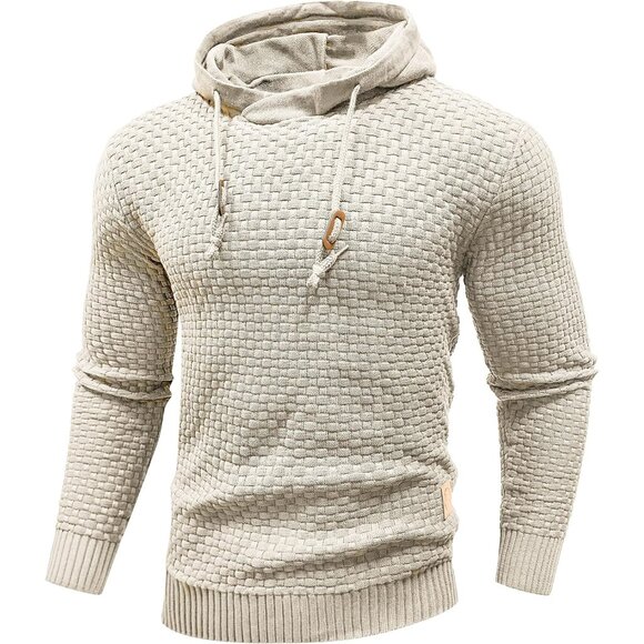 Other - Mens Hooded Sweatshirt Long Sleeve Solid Knitted Hoodie Pullover Sweater